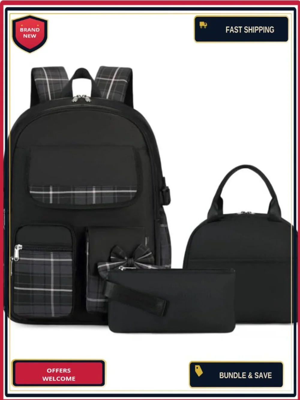 Cute School Backpack Set for Girls Book Bag Middle School Students